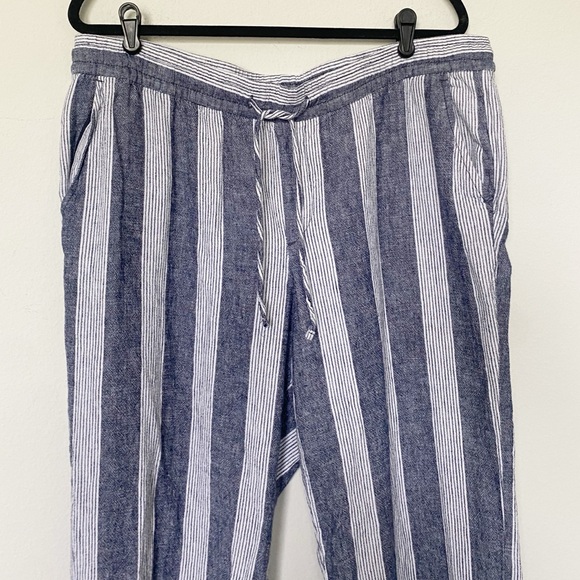 OLD NAVY Linen Blend Wide Leg Striped Pants Beachy Pull-On Blue/White Sz XL - Picture 3 of 10